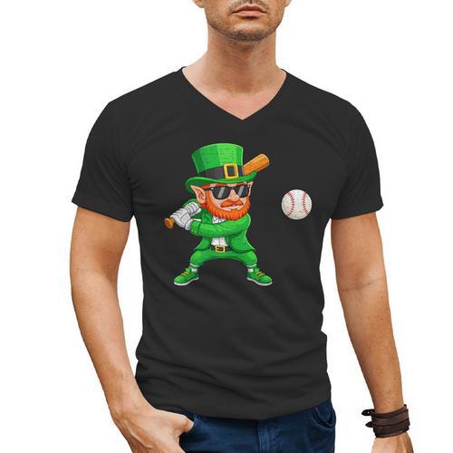 Leprechaun Playing Baseball St Patricks Day Sport Boys Men's V-Neck T-Shirt - Sportilla
