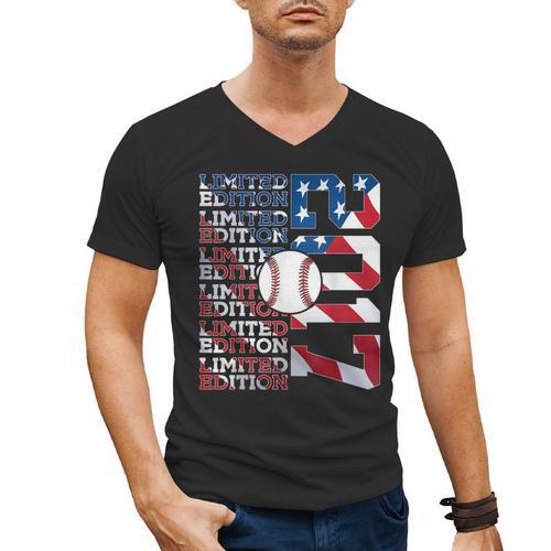 Limited Edition 2017 Baseball 9TH Birthday Men's V-Neck T-Shirt - Sportilla