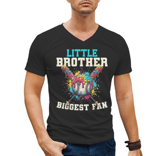 Little Brother Biggest Fan Baseball Cream Drip Crossed Bats Men's V-Neck T-Shirt - Sportilla