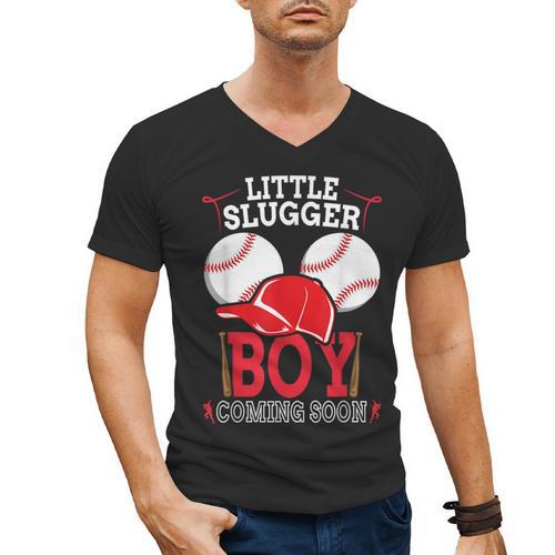 Little Slugger Boy Coming Soon Baby Announcement Baseball Men's V-Neck T-Shirt - Sportilla