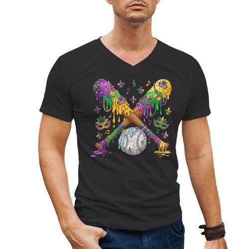 Mardi Gras Baseball Drip Shirt Cool Dripping Baseball Drip Men's V-Neck T-Shirt - Sportilla