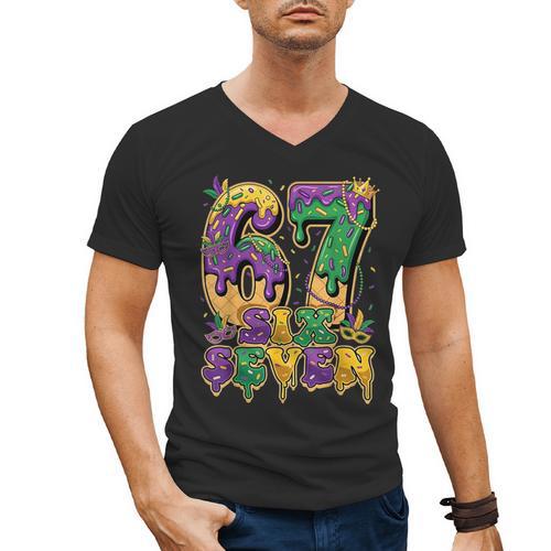 Mardi Gras Six Seven Baseball Drip Number 6 7 Meme Men's V-Neck T-Shirt - Sportilla