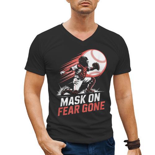 Mask On Fear Gone Baseball Catcher Softball Men's V-Neck T-Shirt - Sportilla