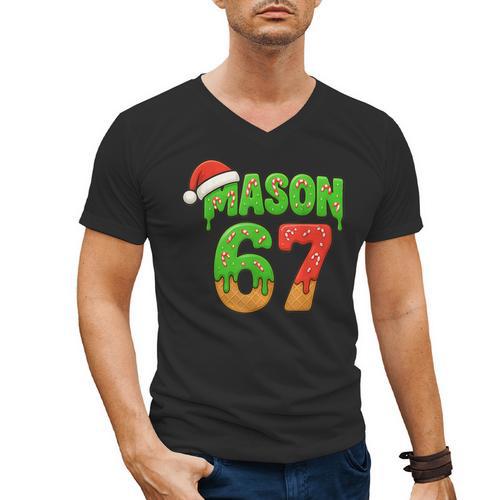 Mason 67 Christmas Ice Cream Drip Meme Six Seven Baseball Men's V-Neck T-Shirt - Sportilla