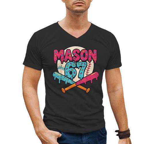 Mason 67 Ice Cream Drip Baseball Meme Graphics Men's V-Neck T-Shirt - Sportilla