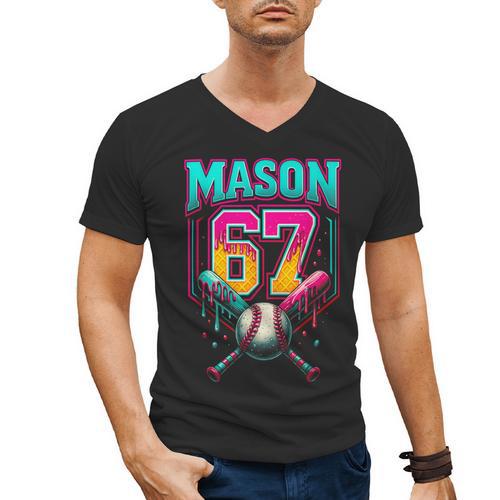 Mason 67 Ice Cream Drip Baseball Ice Cream Drip Men's V-Neck T-Shirt - Sportilla