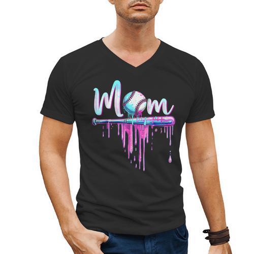 Mom Baseball Ice Cream Drip Birthday Boy Family Men's V-Neck T-Shirt - Sportilla