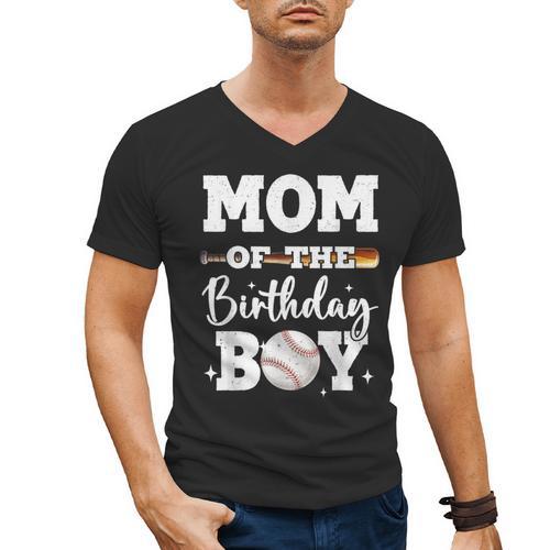 Mom Of The Birthday Boy Baseball Bday Family Men's V-Neck T-Shirt - Sportilla