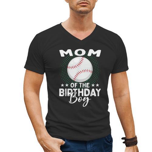 Mom Of The Birthday Boy Baseball Player Birthday Men's V-Neck T-Shirt - Sportilla