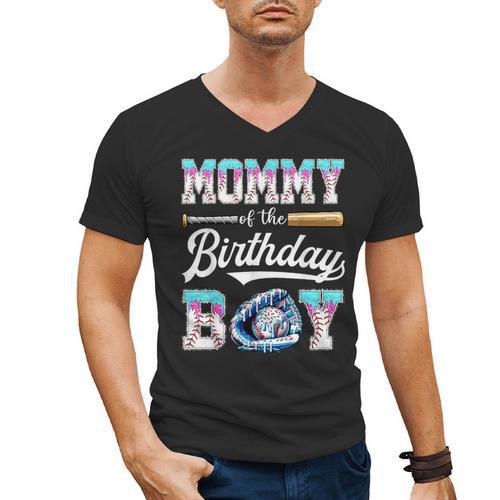 Mommy Of The Birthday Boy Baseball Ice Cream Drip Matching Men's V-Neck T-Shirt - Sportilla