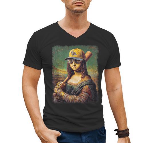 Mona Lisa Baseball Trending Aesthetic Streetwear Men's V-Neck T-Shirt - Sportilla