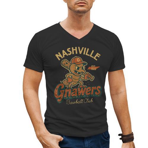 Nashville Gnawers Retro Minor League Baseball Men's V-Neck T-Shirt - Sportilla