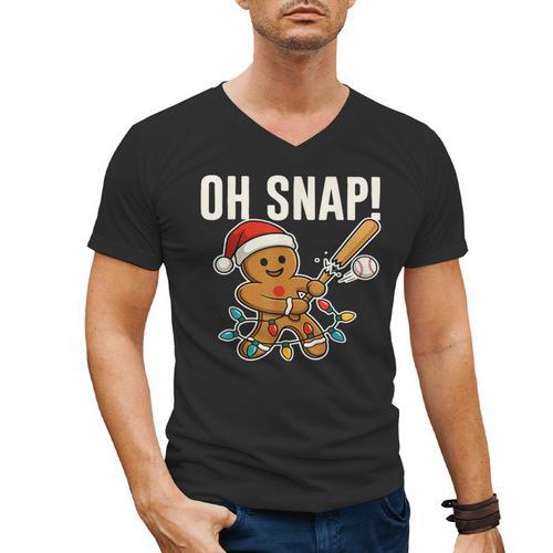Oh Snap Gingerbreadman Christmas Baseball Humor Men's V-Neck T-Shirt - Sportilla