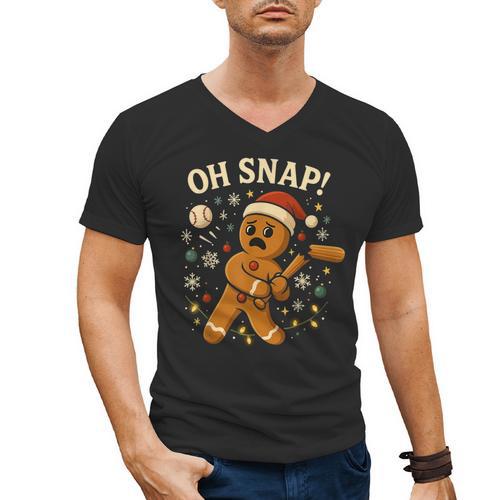 Oh Snap Gingerbreadman Christmas Baseball Men's V-Neck T-Shirt - Sportilla