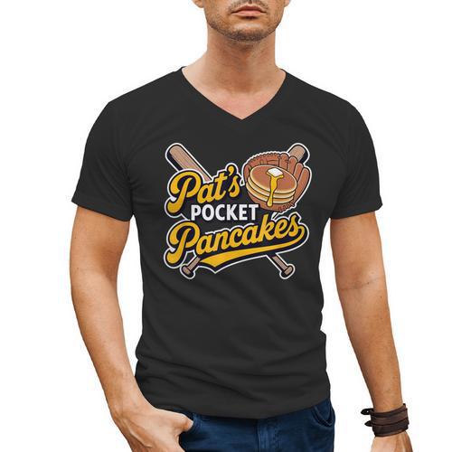 Pat's Pocket Pancakes Baseball Glove Stack Syrup Men's V-Neck T-Shirt - Sportilla
