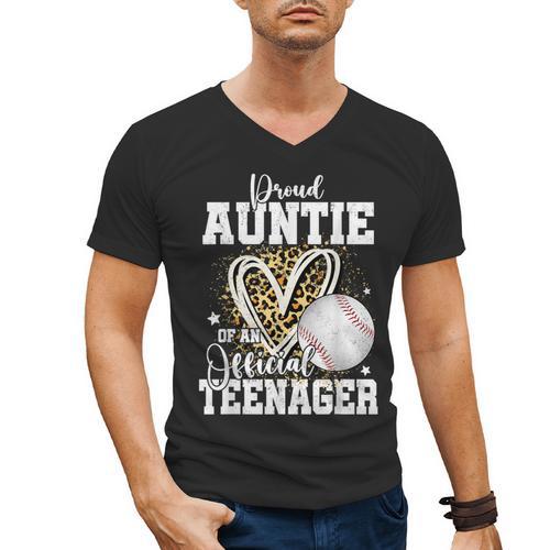 Proud Auntie Of An Official Teenager 13th Birthday Baseball Men's V-Neck T-Shirt - Sportilla