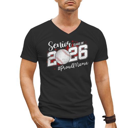 Proud Mama Of A 2026 Senior Baseball Graduation Mom Men's V-Neck T-Shirt - Sportilla