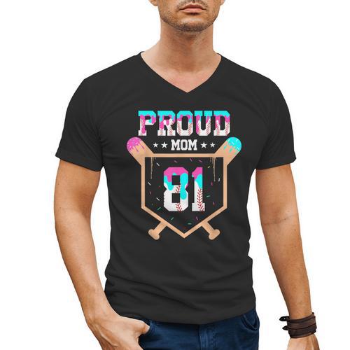 Proud Mom Baseball Player Number 81 Ice Cream Drip Men's V-Neck T-Shirt - Sportilla