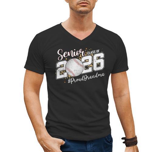 Proud Senior Grandma Class Of 2026 Baseball Graduate Leopard Men's V-Neck T-Shirt - Sportilla