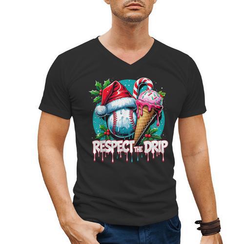 Respect The Drip Baseball Christmas Holiday Men's V-Neck T-Shirt - Sportilla