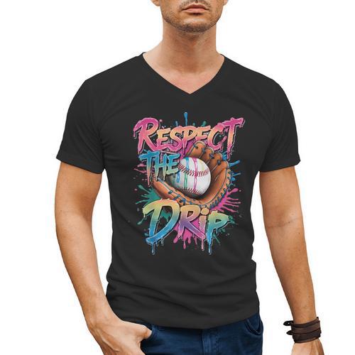Respect The Drip Baseball Drip Glove Youth Boys Girls Player Men's V-Neck T-Shirt - Sportilla