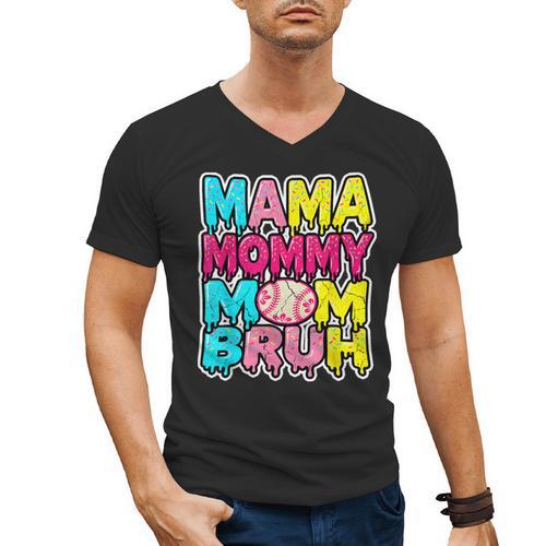 Retro Mama Mommy Mom Bruh Baseball Women Girls Men's V-Neck T-Shirt - Sportilla
