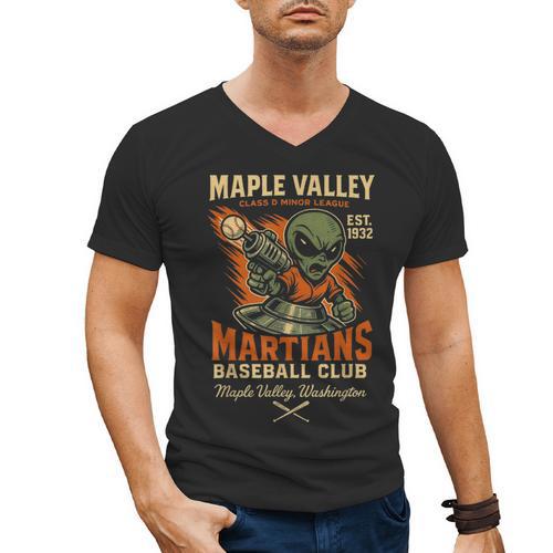 Retro Minor League Maple Valley Martians Baseball Club Men's V-Neck T-Shirt - Sportilla