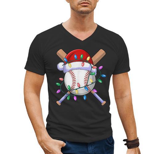 Santa Sports Christmas Baseball Player Men's V-Neck T-Shirt - Sportilla