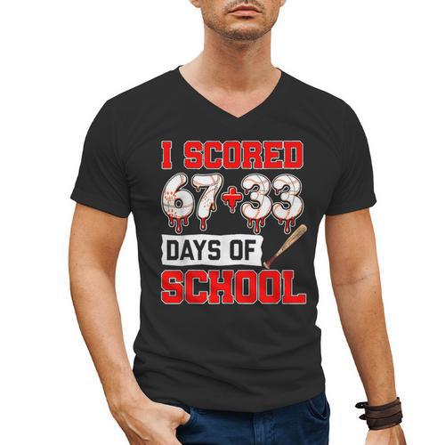 I Scored 6733 100th Days Of School Baseball Six Seven Meme Men's V-Neck T-Shirt - Sportilla