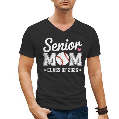 Senior Mom Class Of 2026 Baseball Retro Mom Graduation 2026 Men's V-Neck T-Shirt - Sportilla
