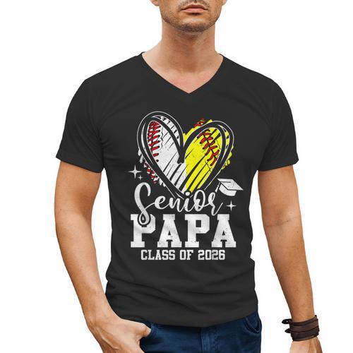 Senior Papa Class Of 2026 Baseball Softball Graduation Heart Men's V-Neck T-Shirt - Sportilla
