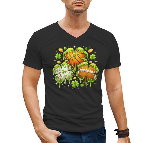 Shamrock Basketball Baseball Drip St Patrick's Day Boys Men Men's V-Neck T-Shirt - Sportilla