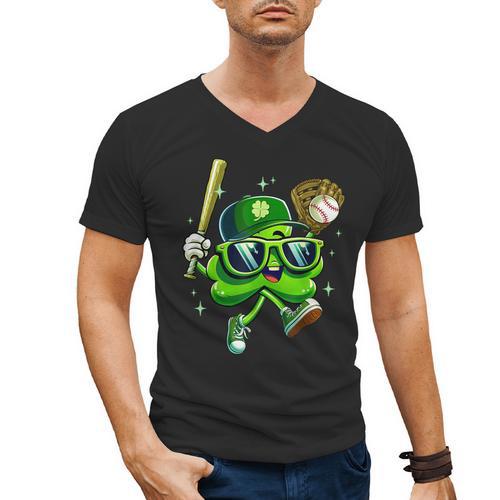 Shamrock Lucky Clover Baseball Patricks Day Family Matching Men's V-Neck T-Shirt - Sportilla