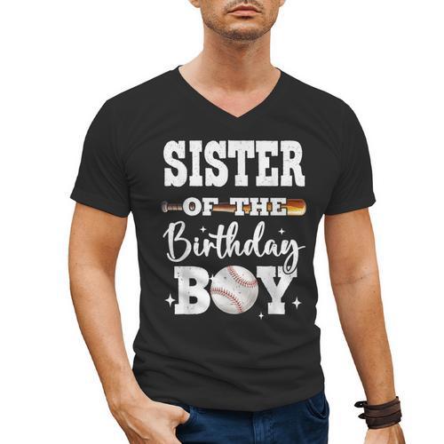 Sister Of The Birthday Boy Baseball Bday Family Men's V-Neck T-Shirt - Sportilla