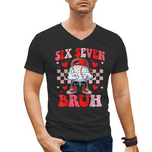 Six Seven 67 Bruh 6 7 Meme Baseball Ice Cream Drip Valentine Men's V-Neck T-Shirt - Sportilla