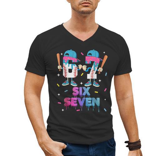 Six Seven Baseball Ice Cream Drip 6 7 Meme Gen Alpha Slang Men's V-Neck T-Shirt - Sportilla