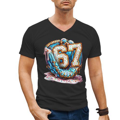 Six Seven Baseball Lifestyle 67 Meme Gen Alpha Slang Men's V-Neck T-Shirt - Sportilla