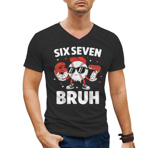 Six Seven Bruh Valentines Baseball Kids 67 Valentine Boys Men's V-Neck T-Shirt - Sportilla