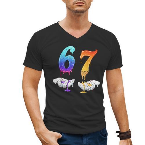 Six Seven Ice Cream Drip Cool Meme 67 Number Baseball Men's V-Neck T-Shirt - Sportilla