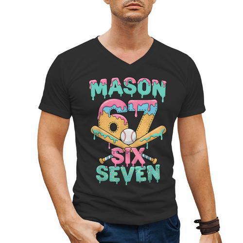 Six Seven Meme Mason Ice Cream Drip Baseball Number 67 Men's V-Neck T-Shirt - Sportilla