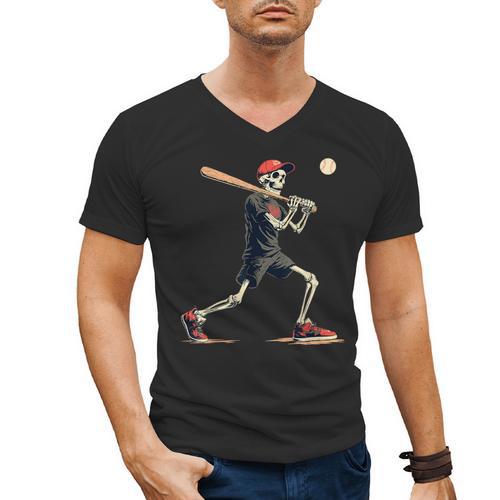 Skeleton Baseball Halloween Costume Men Boys Kids Men's V-Neck T-Shirt - Sportilla