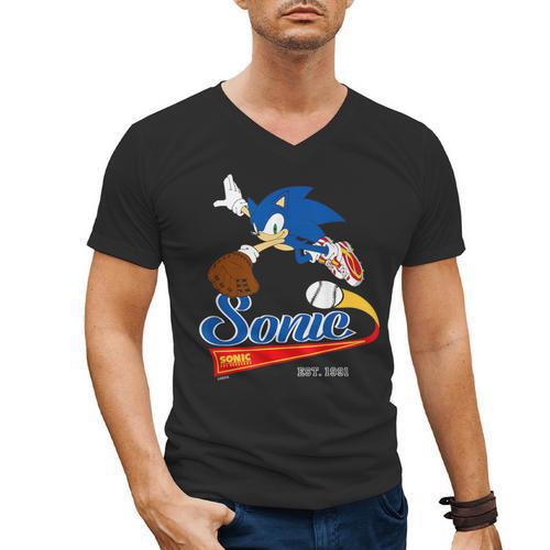 Sonic The Hedgehog Sonic Baseball Est 1991 Men's V-Neck T-Shirt - Sportilla