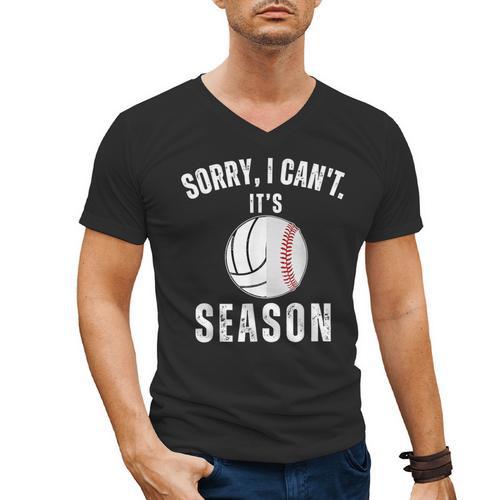 Sorry I Can't It's Volleyball Baseball Season Mom Of Both Men's V-Neck T-Shirt - Sportilla