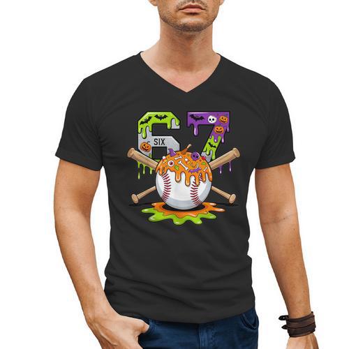Spooky Halloween Baseball Ice Cream Dripping Six Seven 6 7 Men's V-Neck T-Shirt - Sportilla