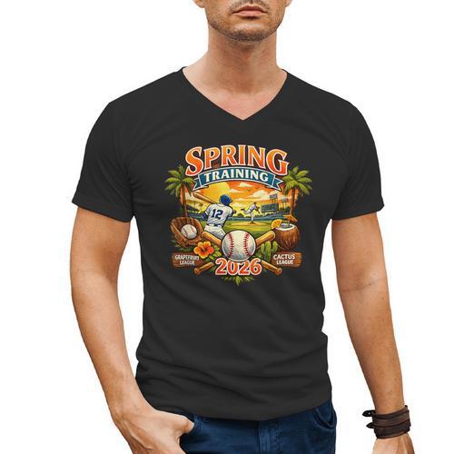 Spring Training 2026 Baseball Vintage Sunset Men's V-Neck T-Shirt - Sportilla