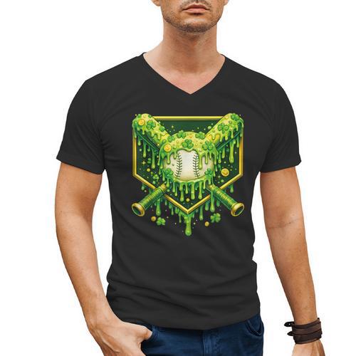 St Patrick's Day Baseball Boys Ice Cream Drip Youth Kids Men's V-Neck T-Shirt - Sportilla