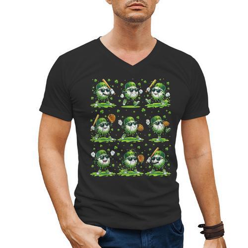 St Patricks Day Baseball Ice Cream Boys Baseball Player Men's V-Neck T-Shirt - Sportilla