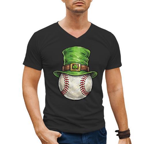 St Patricks Day Baseball Player Leprechaun Hat Men Boys Kids Men's V-Neck T-Shirt - Sportilla