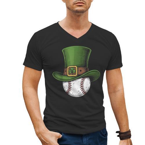 St Patricks Day Shamrock Baseball Saint Paddy's Kids Boys Men's V-Neck T-Shirt - Sportilla