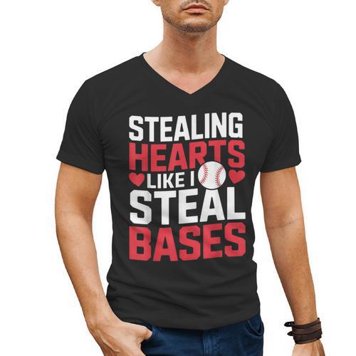 Stealing Hearts Like I Steal Bases Cute Baseball Kids Men's V-Neck T-Shirt - Sportilla